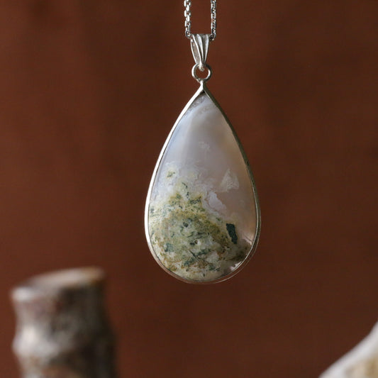 Moss agate Silver Necklace